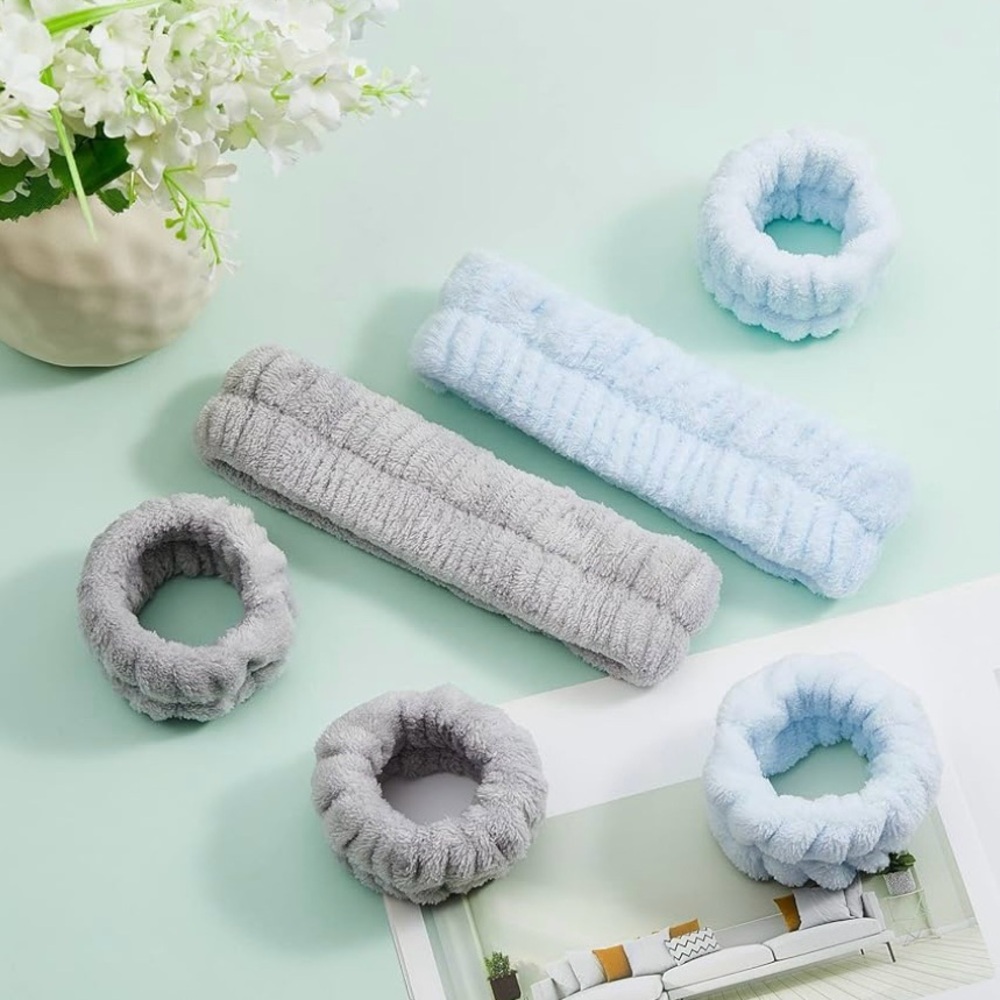 Plush Spa Headband / Wristband Set for Face Washing Skincare Makeup, [Gray] NWT - Picture 2 of 6